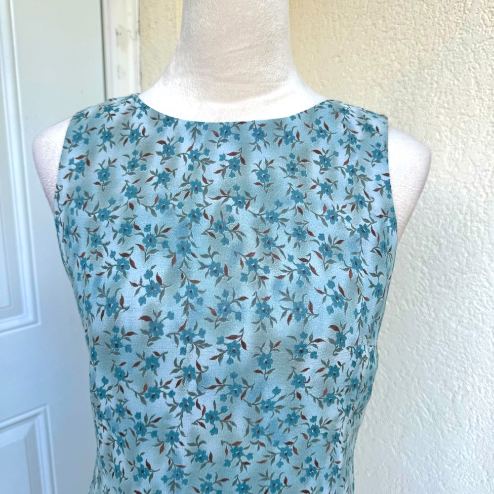 DONNA RICCO NY PETITES. Blue & Brown floral,Sleeveless Shift Dress. Lined.Sz 8P